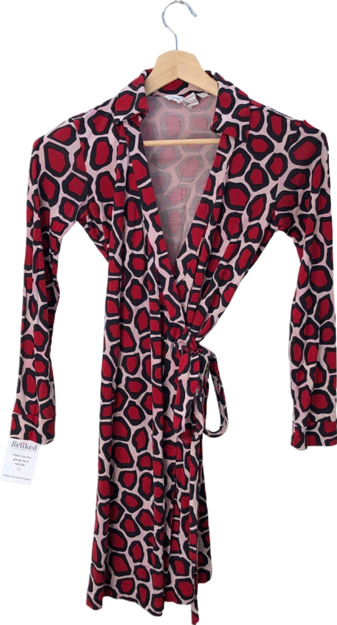 Diane Von Furstenberg Red Leopard Print Wrap Dress UK Size 6