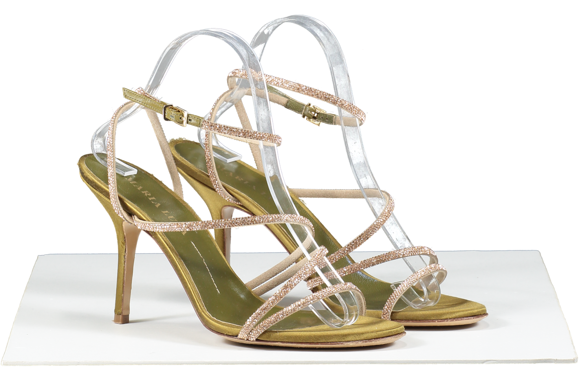 Maria Luca Green Curry Fannia Crystal Sandal UK 7 EU 40 👠
