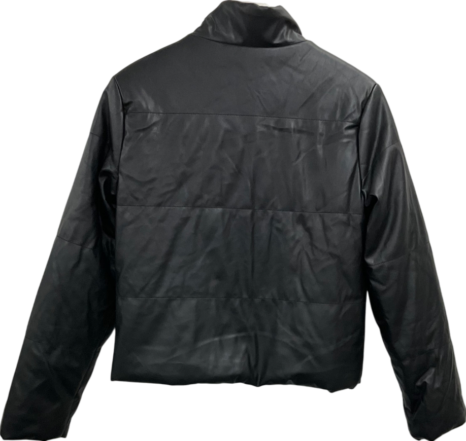 Si Sono Black Leather Look Coat With Faux Fur Lining UK M