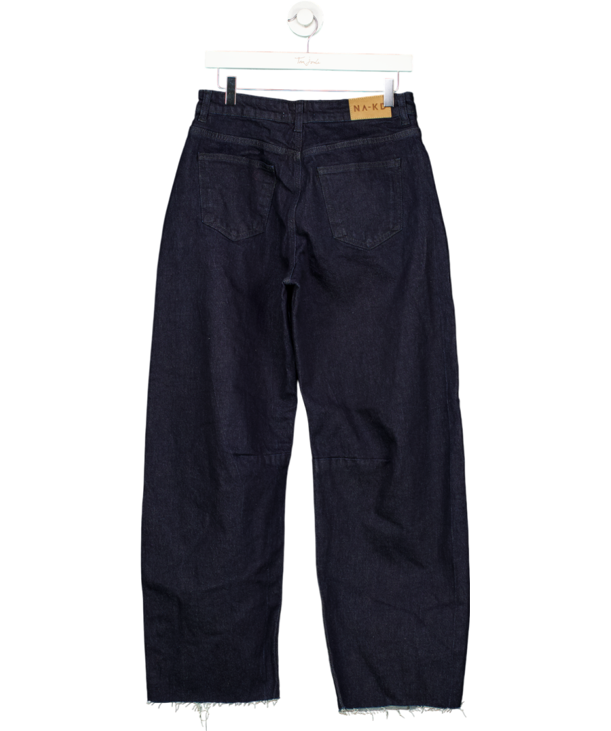 NA-KD Blue Indigo Barrel Leg High Waist Jeans UK 8