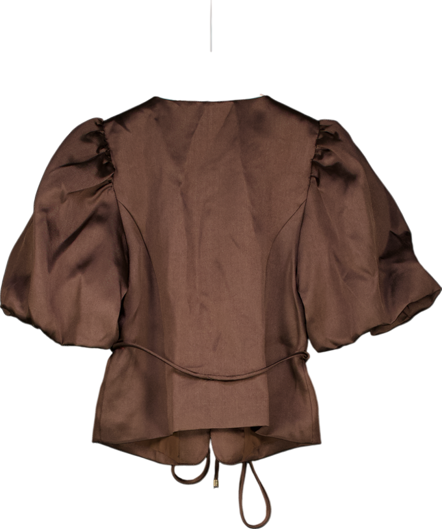 Phase Eight Ltd.edition Chocolate Brown Ivy Puff-sleeve Satin Top UK 8
