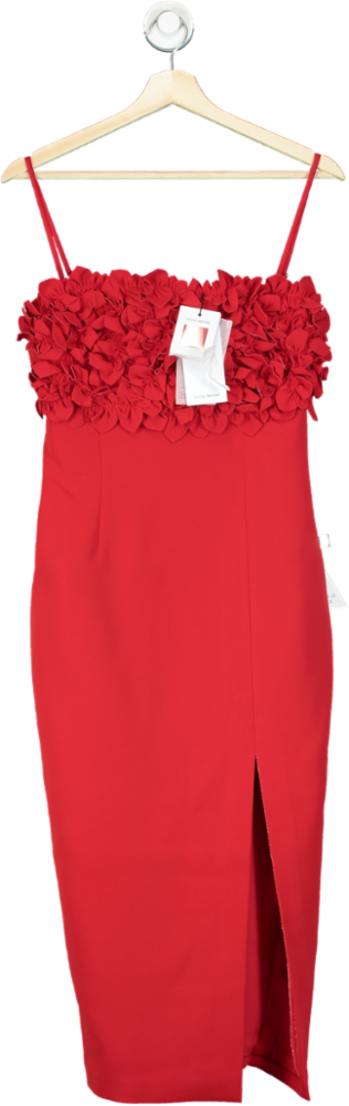 Nadine Merabi Red Flower Ruffle Sleeveless Midi Dress UK S