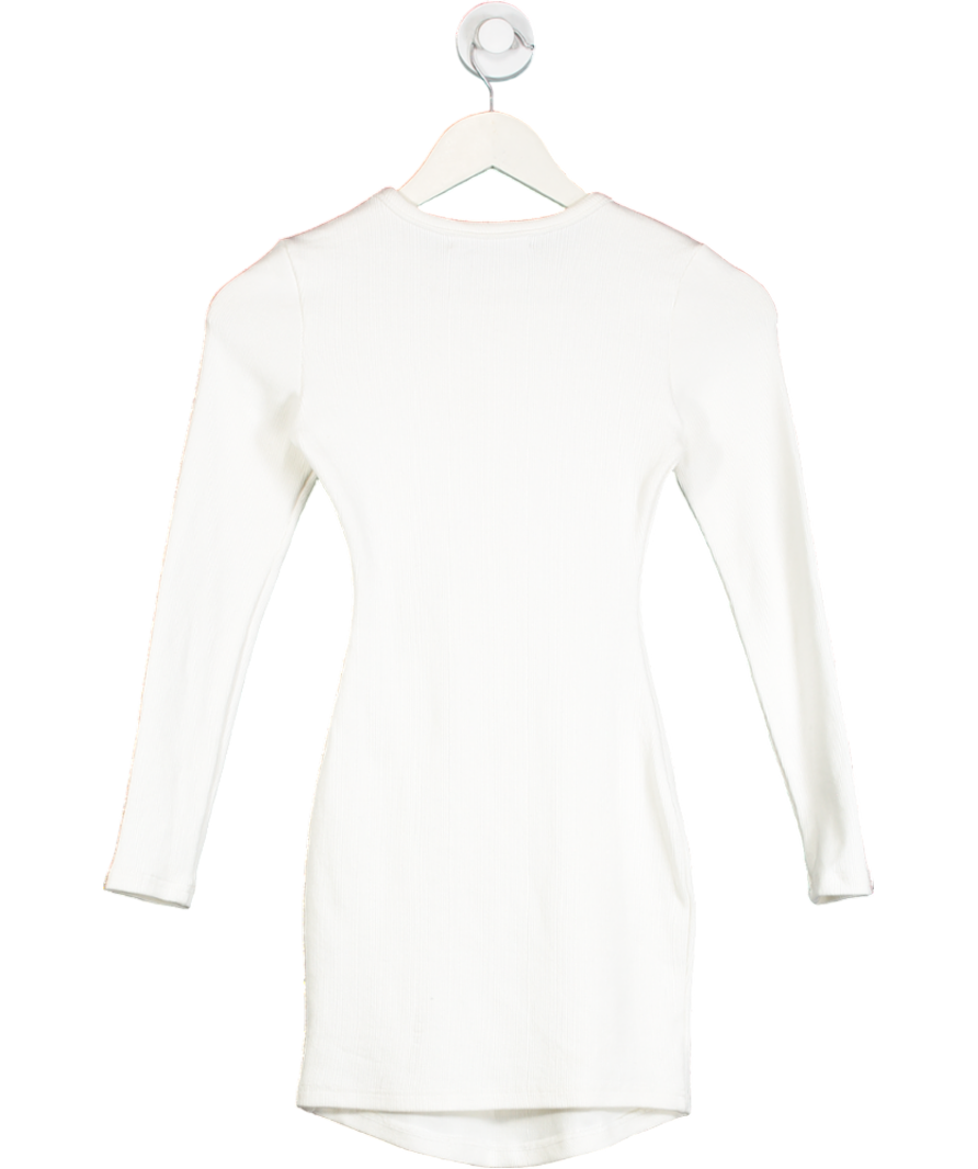 BOA White Heavy Ribbed Long Sleeve Mini Dress UK XS