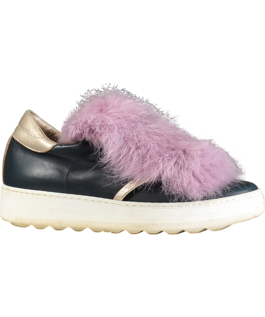 PHILIPPE MODEL Navy/ Purple Fur Trim Leather Trainers UK 5 EU 38 👠
