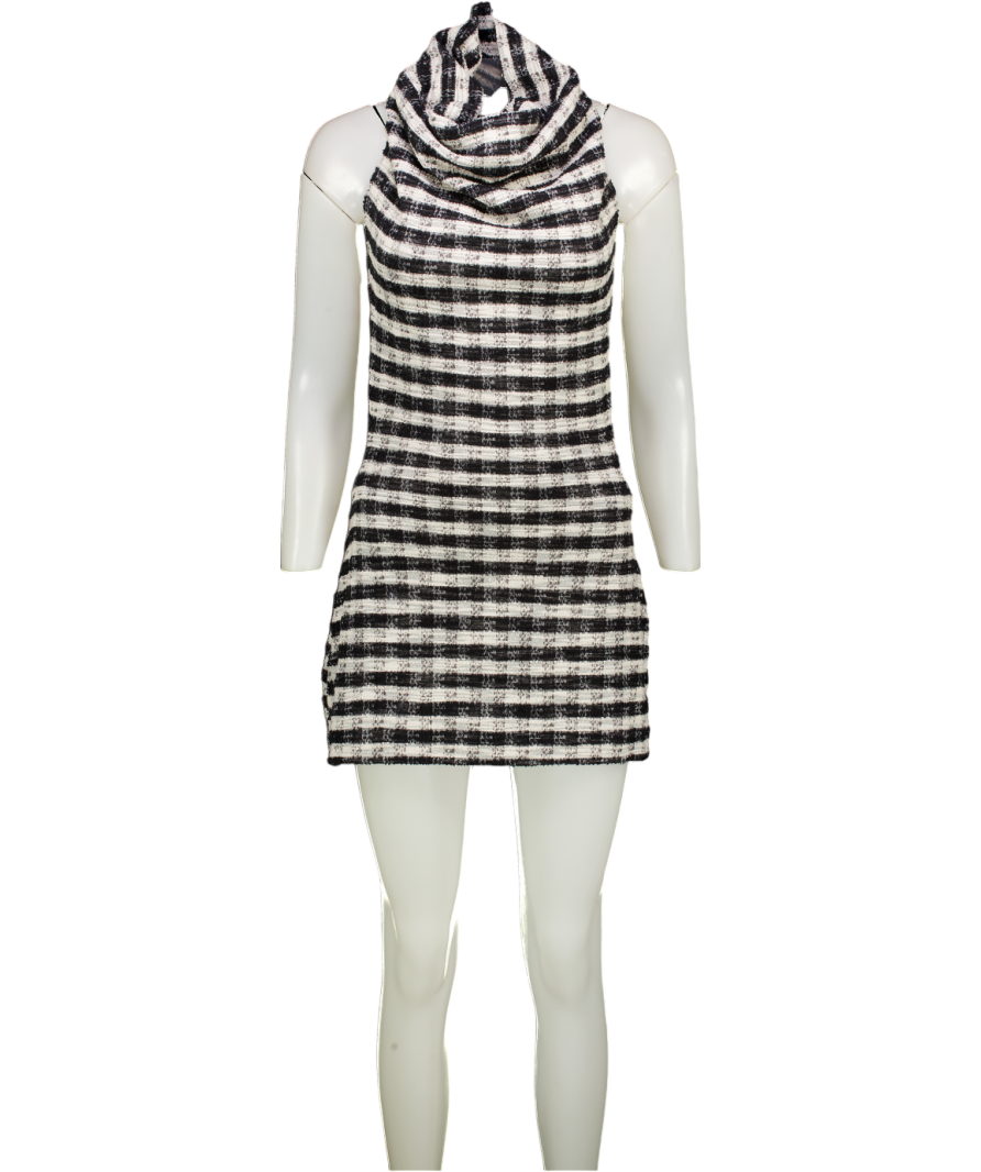 COUCOU Black Gingham Backless High Neck Mini Dress UK L
