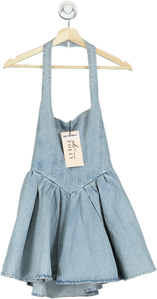 Oh Polly Light Blue Denim Halter Dress UK 8