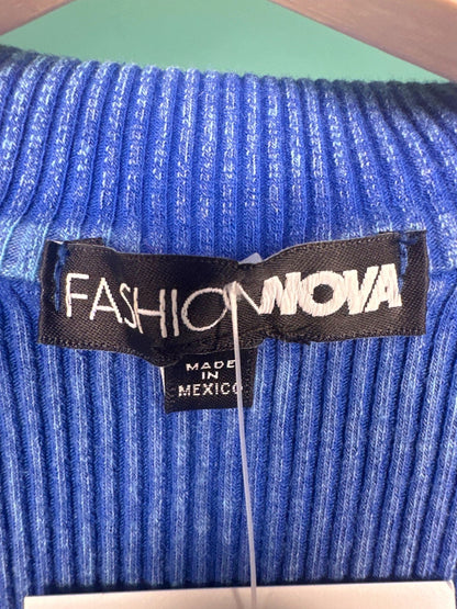 Fashion Nova Blue Ribbed Button Down Maxi Dress XS