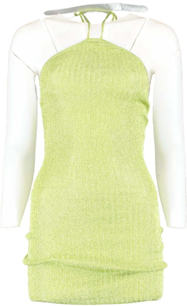 White Fox Green Metallic Halter Top Mini Dress UK XS