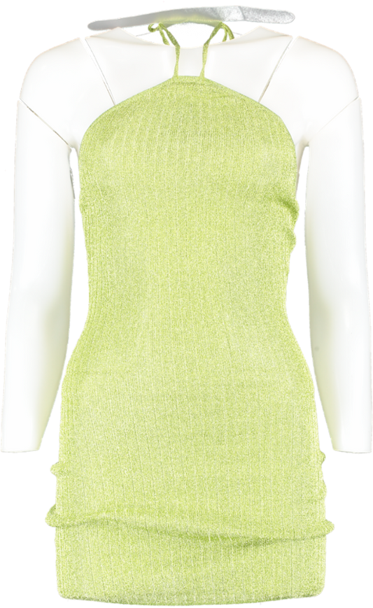 White Fox Green Metallic Halter Top Mini Dress UK XS