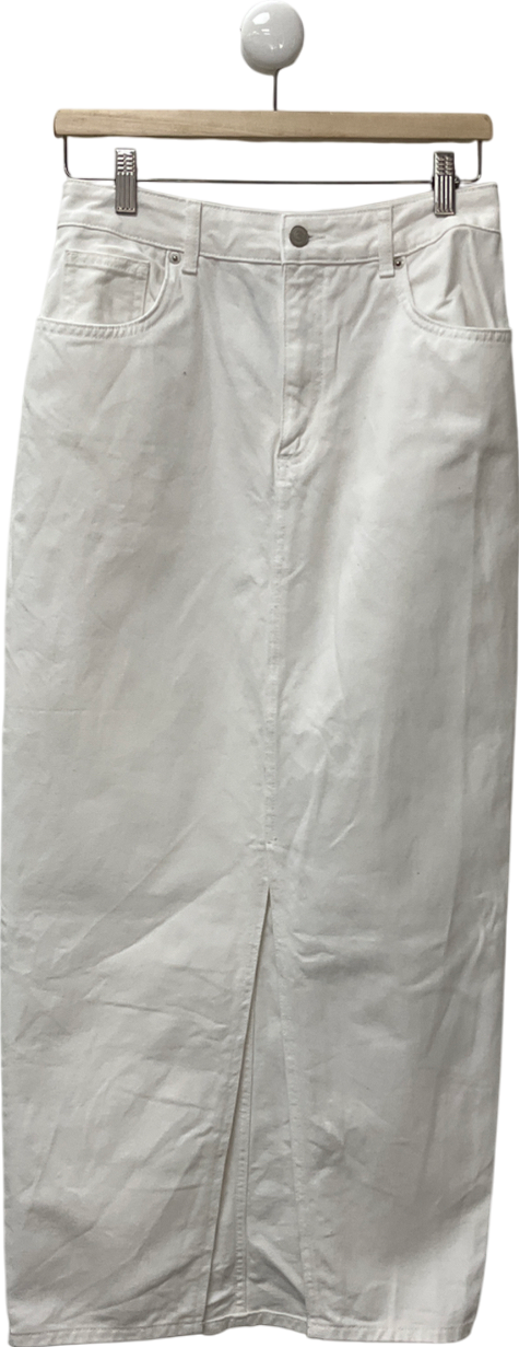 New Look Petite White Denim High Waist Split Hem Midi Skirt UK 10