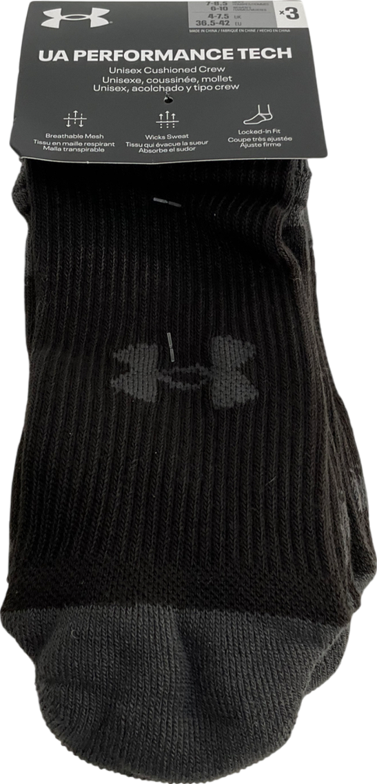 Under Armour Black Unisex Ua Performance Tech 3-pack Crew Socks One Size