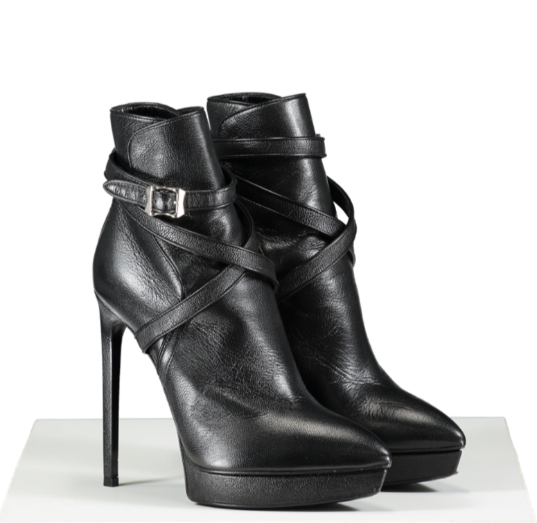 Saint Laurent Black Platform Leather Ankle Boots UK 7 EU 40 👠