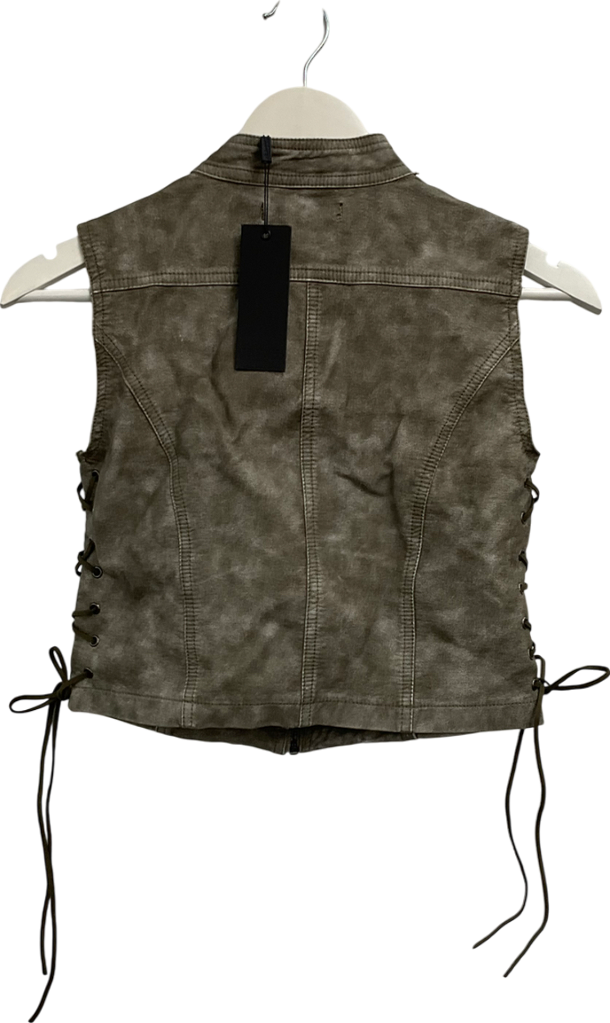 Jaded London Grey Washed Pu Fitted Jacket With Lace Up Back UK S