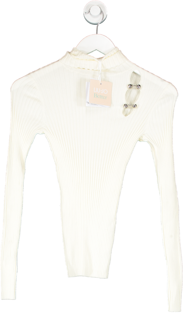 Liu Jo Cream Ribbed Embellished Roll Neck Jumper Bnwt UK S