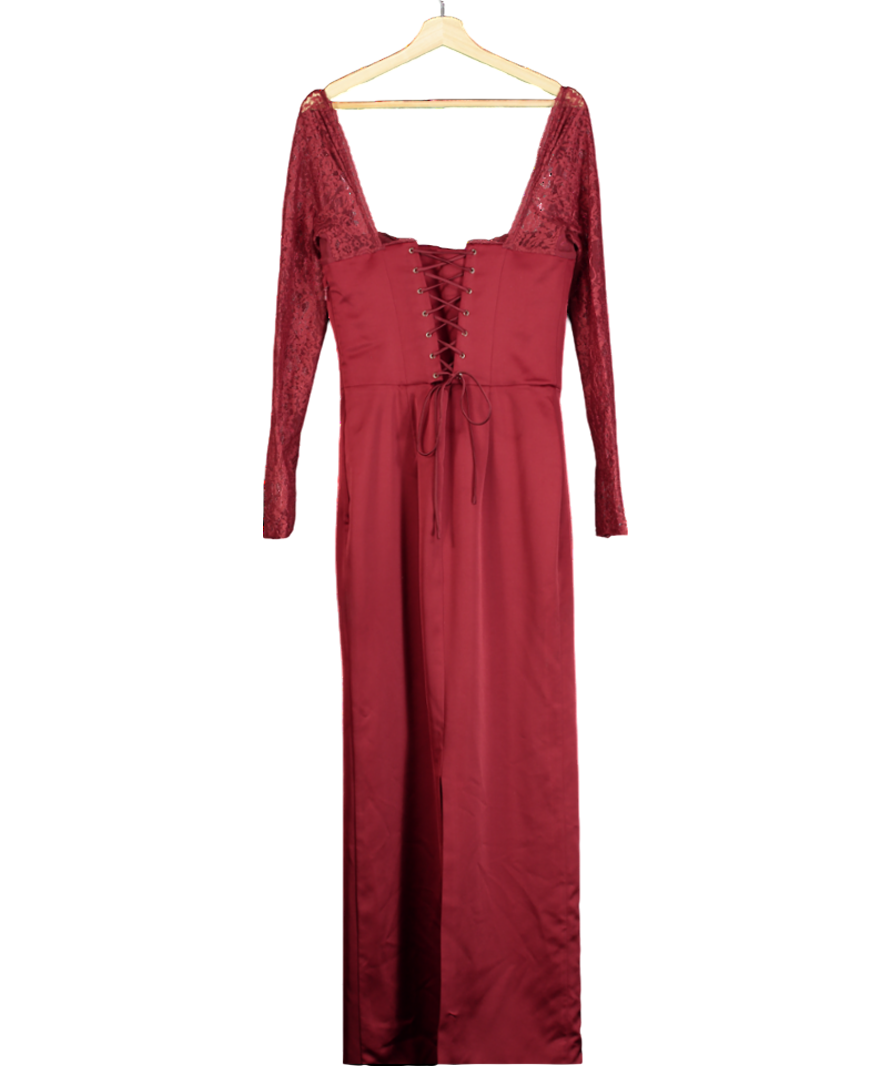 House of CB Red Berry Satin Maxi Dress With Corset UK M