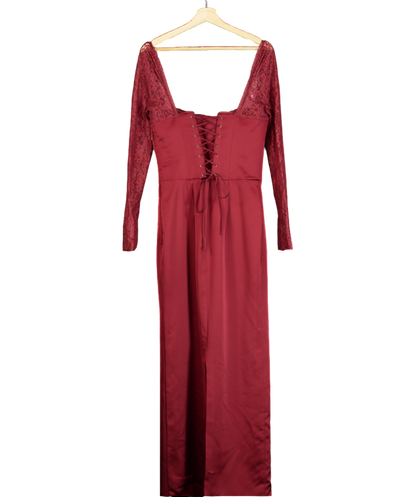 House of CB Red Berry Satin Maxi Dress With Corset UK M