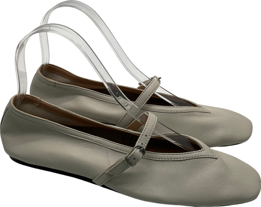 Topshop Beige Betty Leather Square Toe Ballerina Pumps UK 4 EU 37 👠