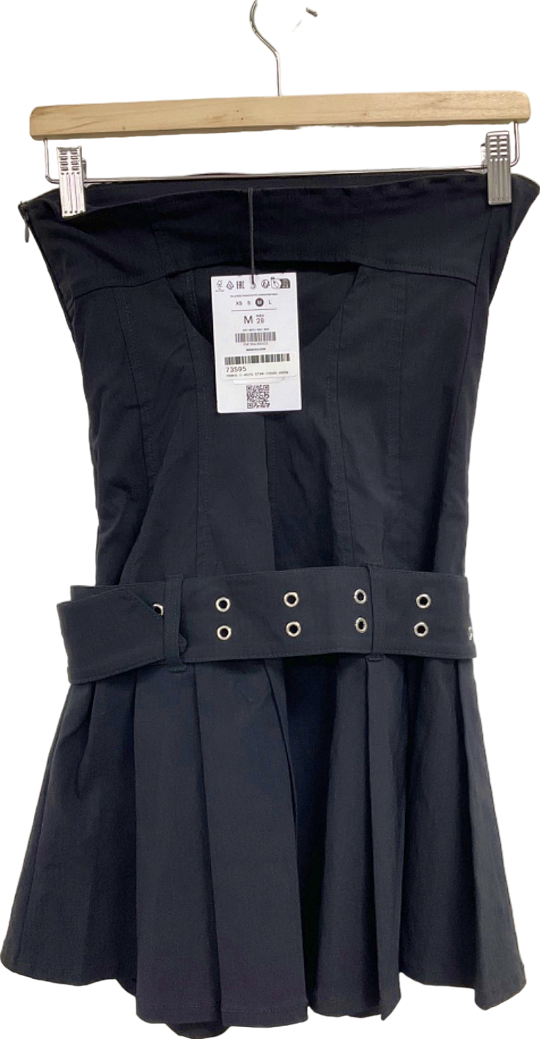 Bershka Black Strapless Belted Dress UK M