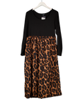 New Look Black Curves Leopard Print Long Sleeve Mix Midi Dress UK 22