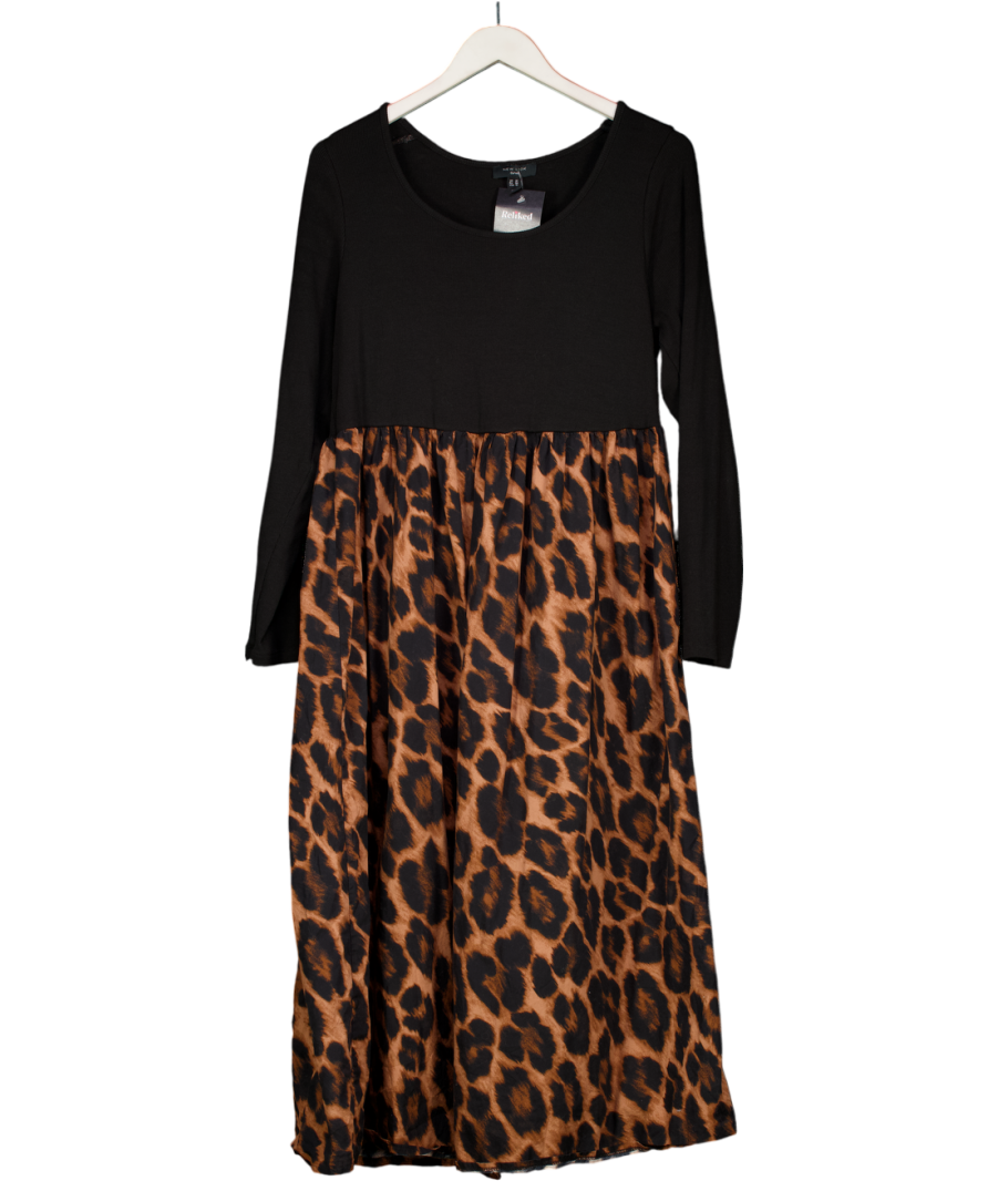 New Look Black Curves Leopard Print Long Sleeve Mix Midi Dress UK 22