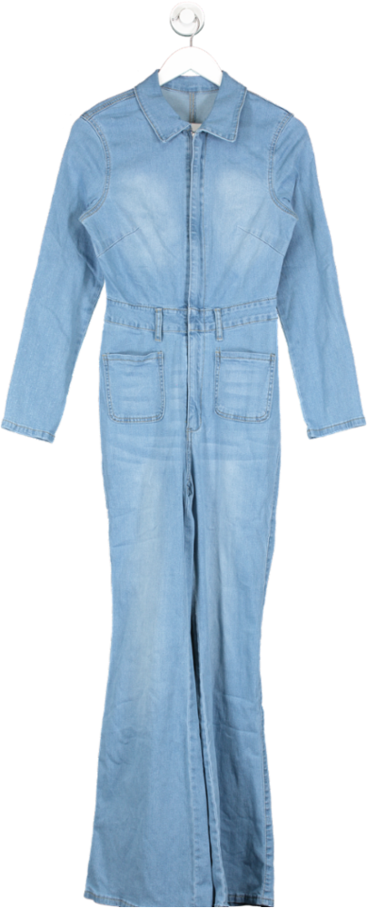 SHEIN Blue Washed Long Sleeve Denim Jumpsuit UK S
