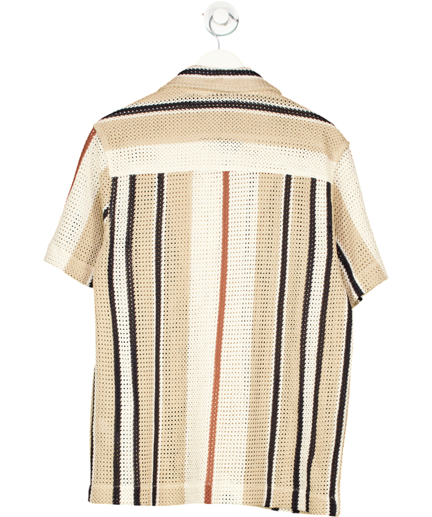 River Island Beige Crochet Stripe Revere Shirt UK S