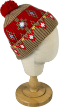 AMI Paris Camel / Red Intarsia-knit Wool Beanie Hat One Size