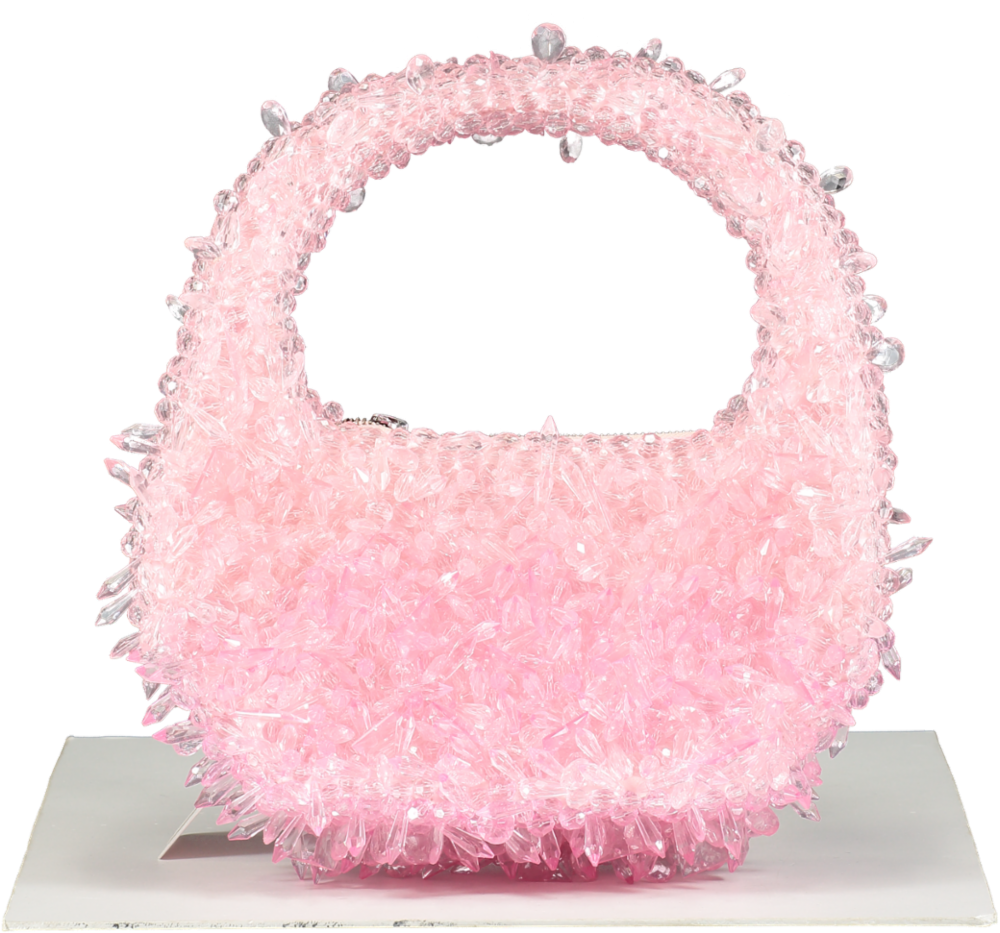 CLIO PEPPIATT Pink + The Vanguard Quartz Bead-embellished Satin Shoulder Bag