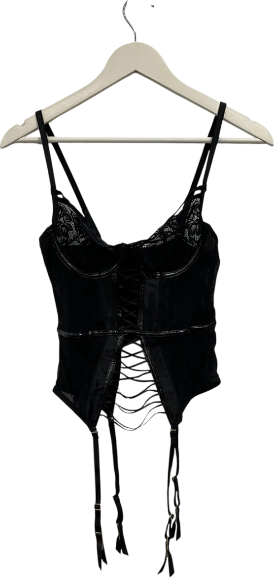 Ann Summers Black Hot Blooded Crotchless Cami Suspender UK S/M