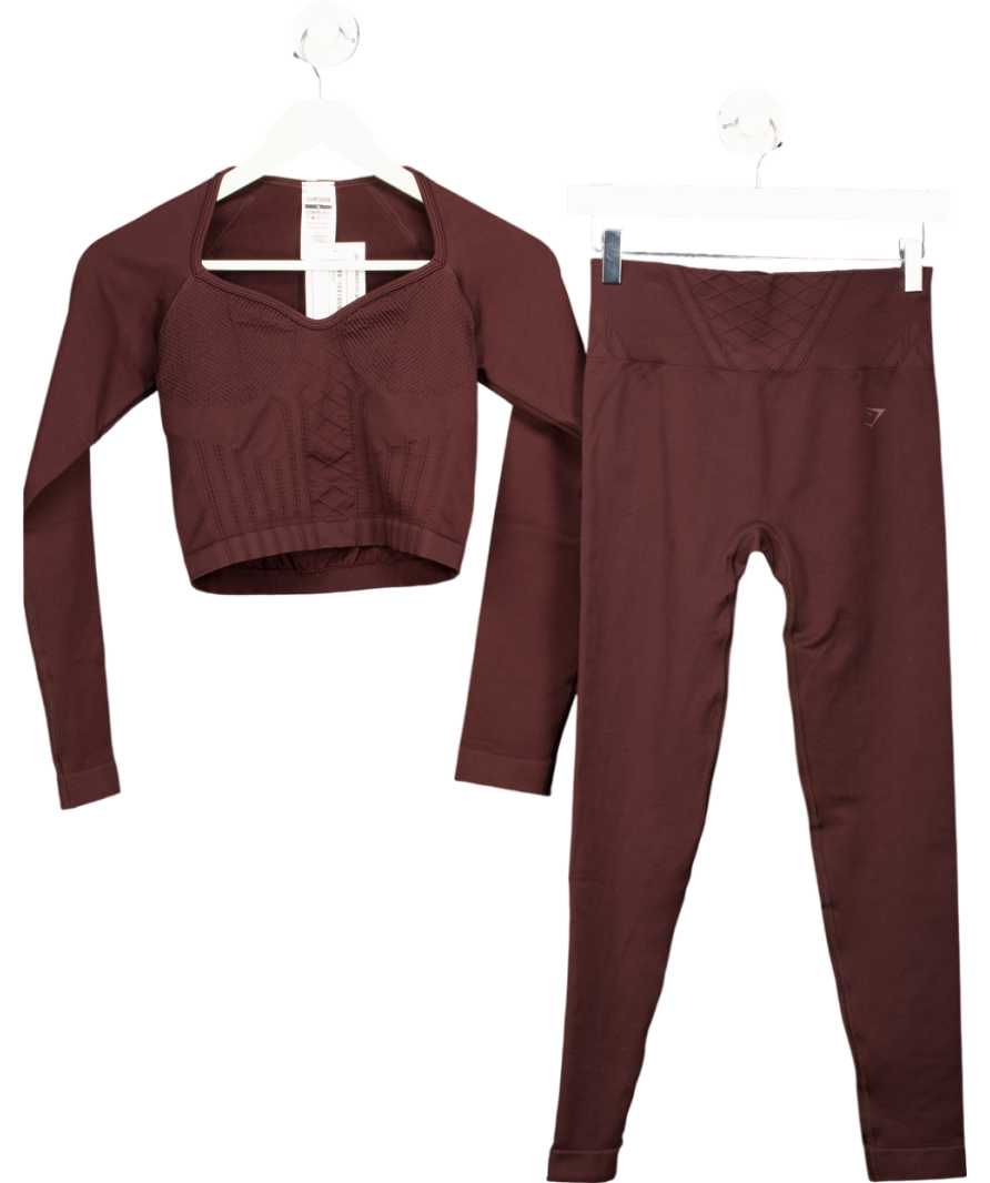 gymshark Brown Corset Seamless Leggings & Corset Seamless Long Sleeve Top UK M