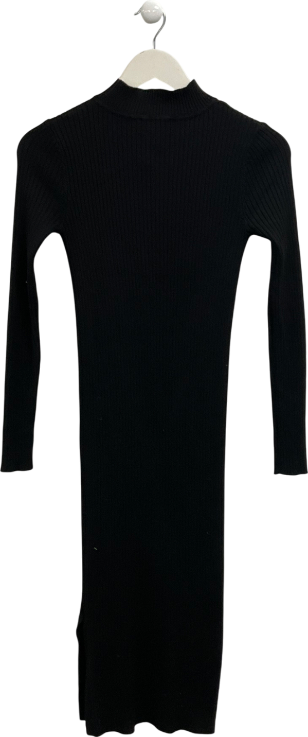 New Look Black High Neck Ribbed Midi Dress UK 10