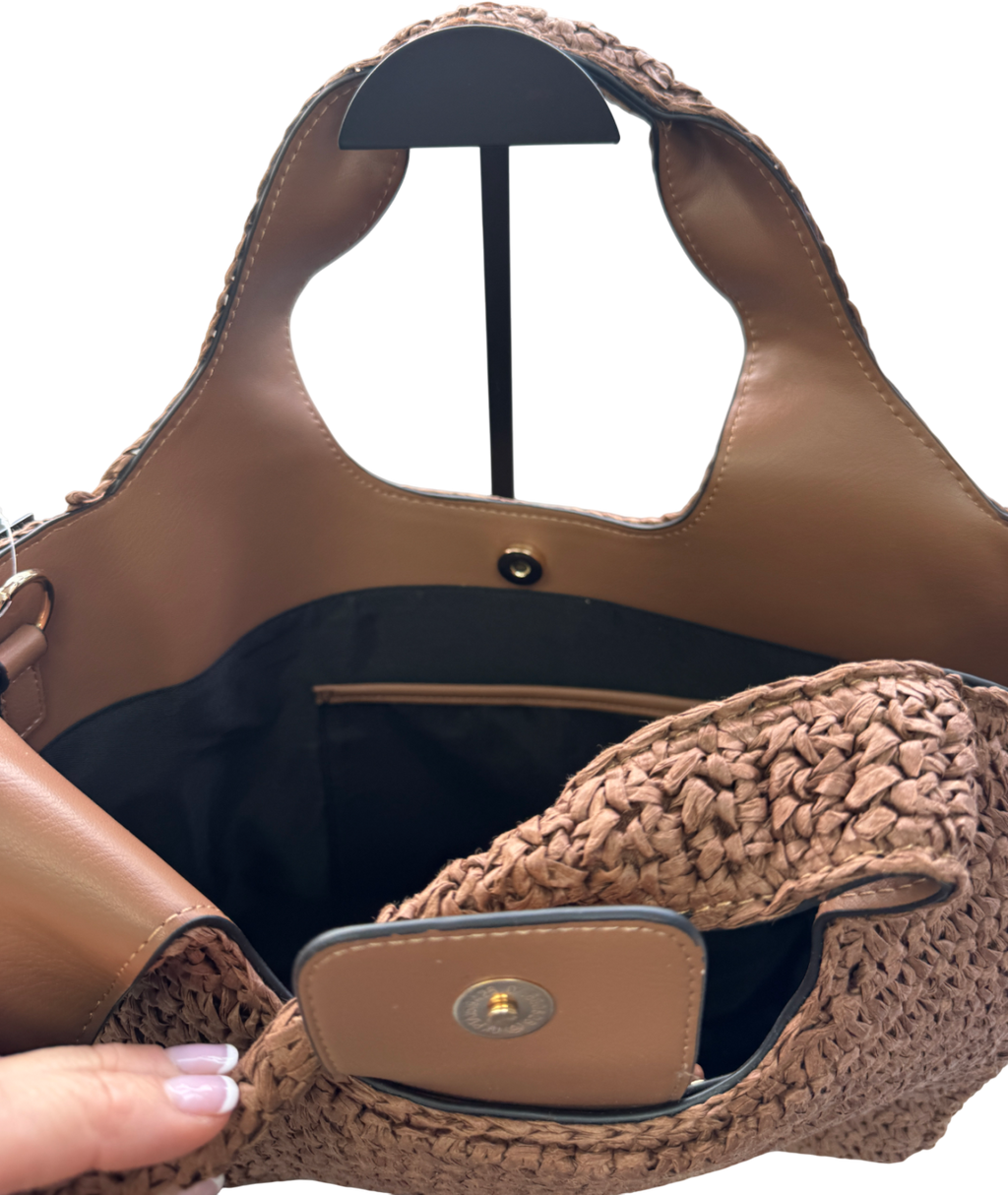 M&S Brown Straw Top Handle Bag One Size