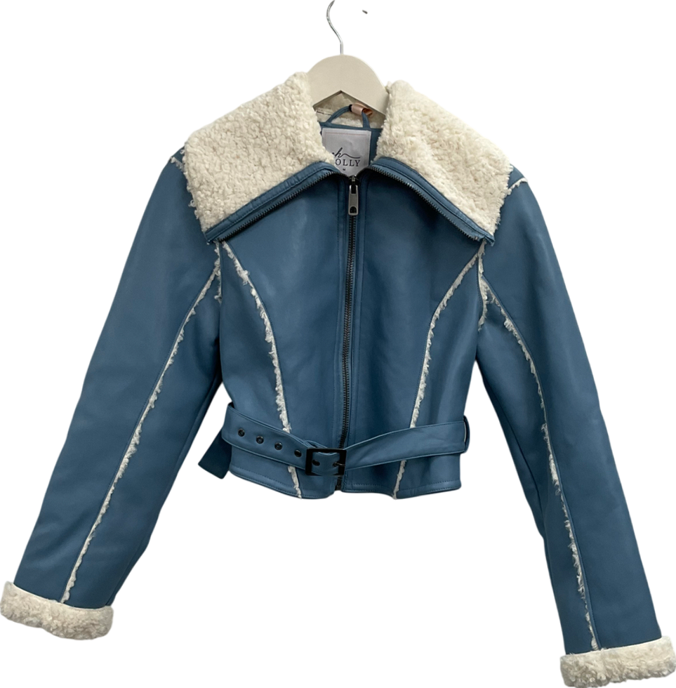 Oh Polly Blue Dora Jacket With Sherling Collar And Trim UK M