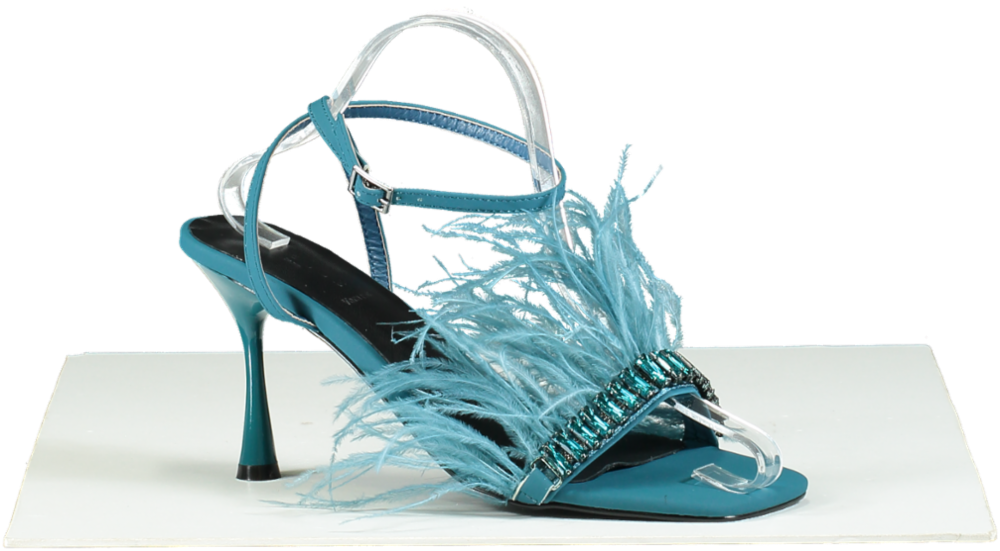 Gaelle Blue Feather Trimmed Sandals UK 6 EU 39 👠