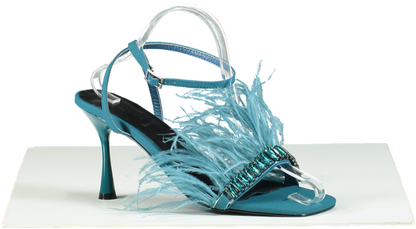 Gaelle Blue Feather Trimmed Sandals UK 6 EU 39 👠