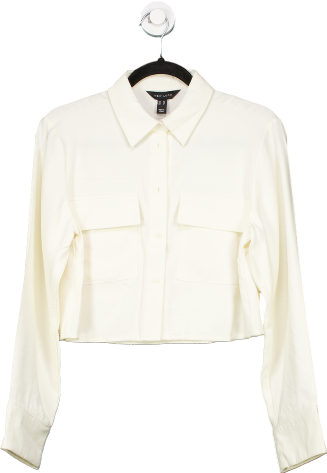 New Look Off White Cropped Tilly Twill Top UK 10