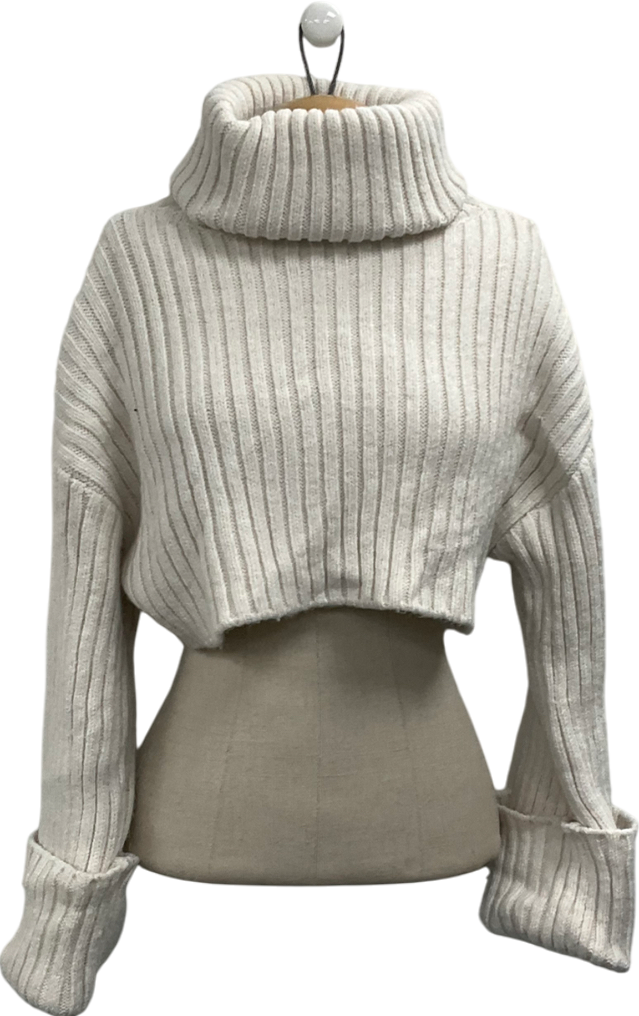 ZARA White Soft Knit High Neck Sweater UK S