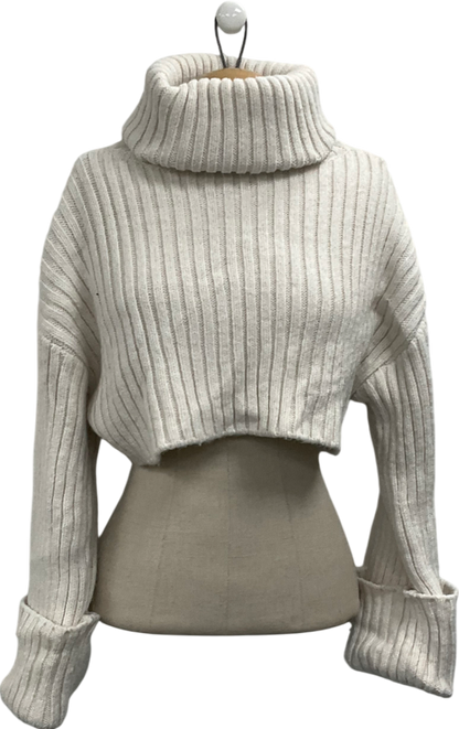 ZARA White Soft Knit High Neck Sweater UK S