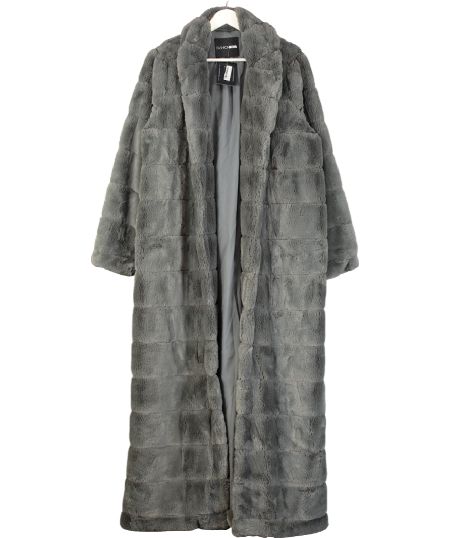Fashion Nova Grey With Love Faux Fur Coat UK M