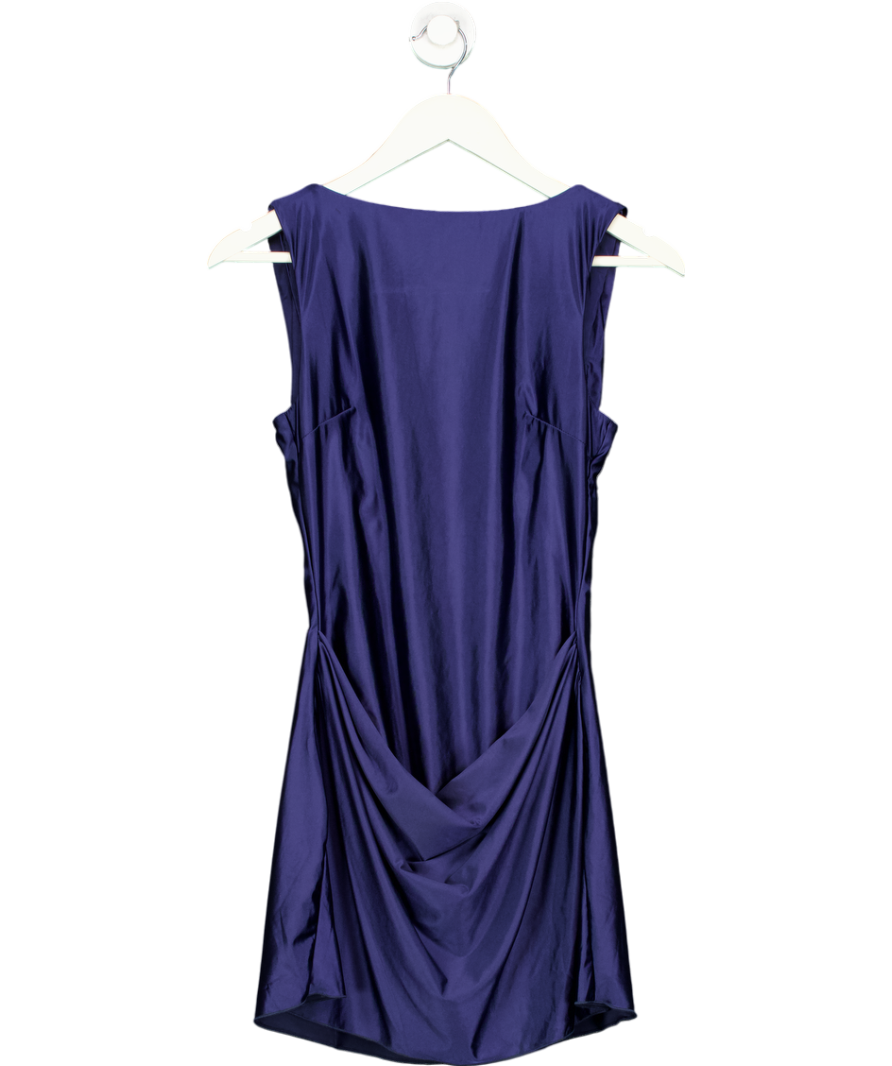 Oh Polly Blue Monnie  Draped Pearl Detail Open-back A-line Mini Dress In True Navy UK 6