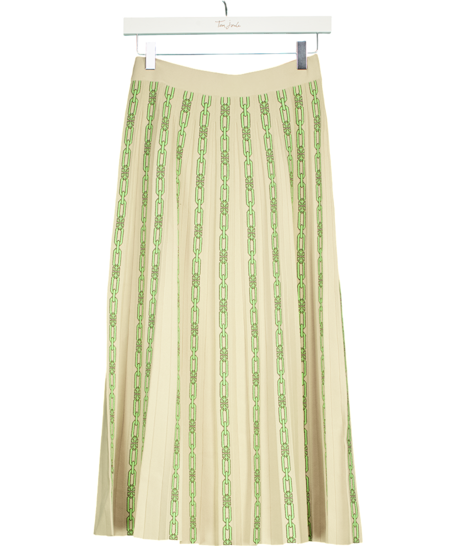Tory Burch Ivory /Green Pleated Knit Midi Skirt UK 8