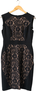 Adrianna Papell Black Lace Panel Fitted Pencil Dress UK 10