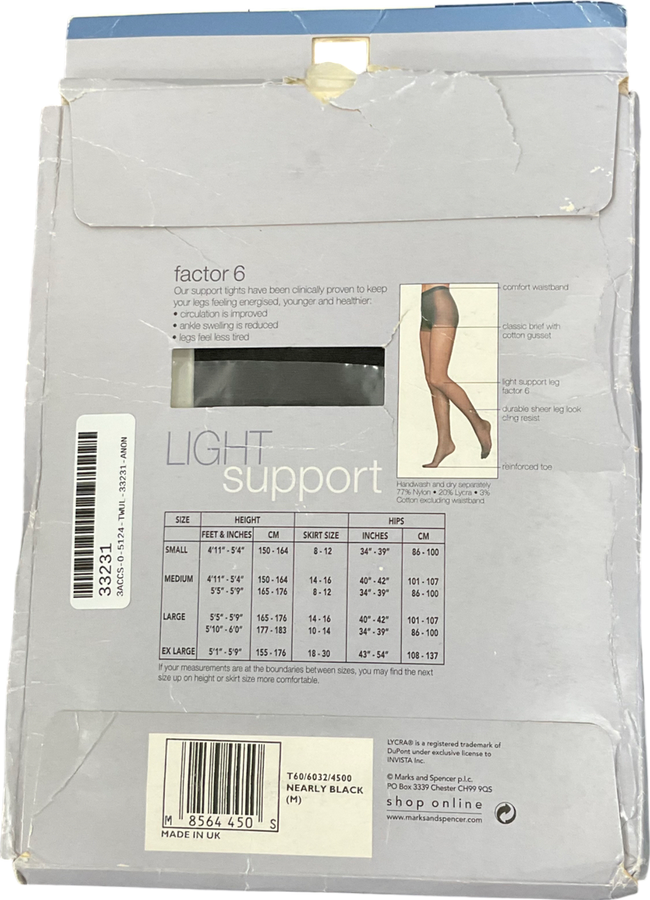 M&S Black Light Support Matt Look 10 Denier Tights - 2 Pack UK M