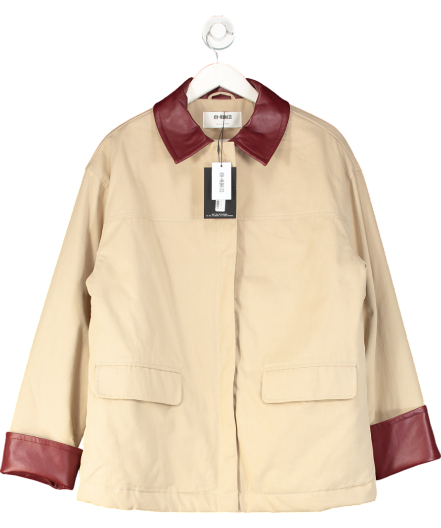 4th & Reckless Beige Contrast Collar Barn Jackson Jacket UK 12