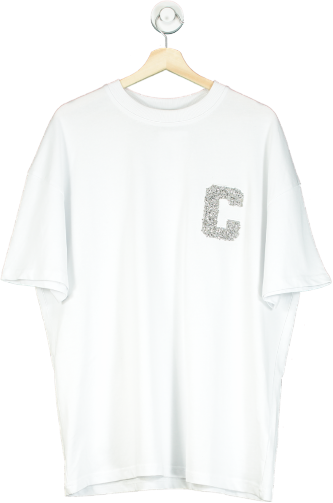 Cernucci White "C" Rhinestone Embellished T-Shirt UK S