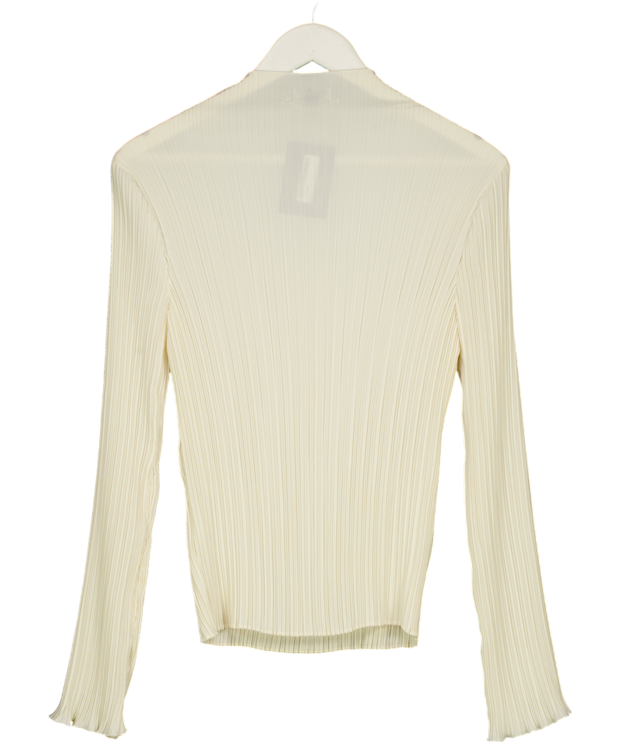REISS Cream High Neck Plisse Top UK 8