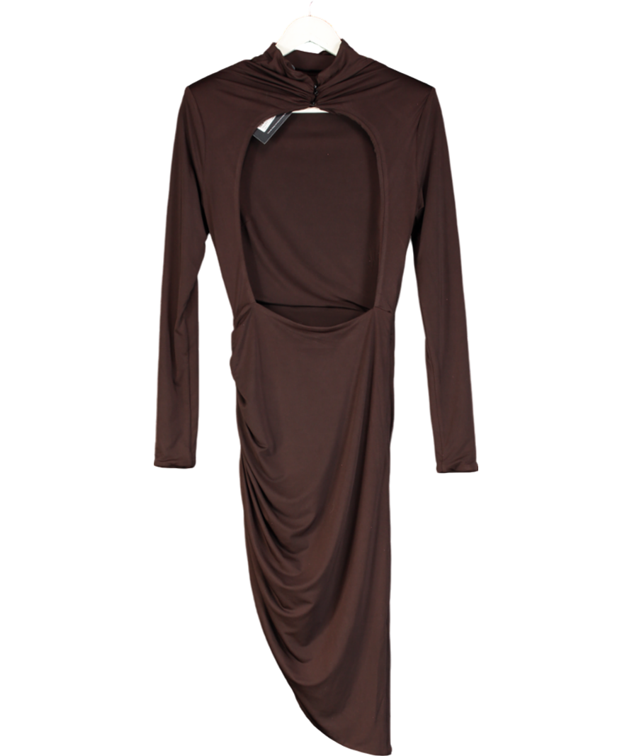 Mimii London Brown Asymmetric Ruched Long Sleeve Dress UK XS