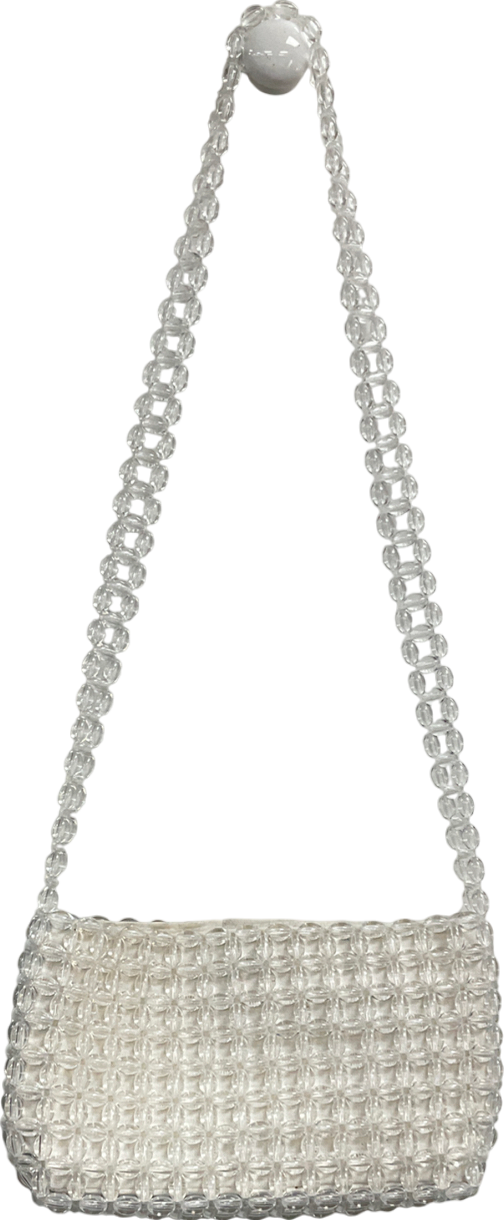 ZARA White Crystal Beaded Shoulder Bag One Size
