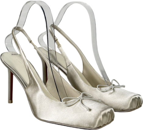 Charles & Keith Cream Satin Ruched Stiletto Slingback Pumps Chalk UK 4 EU 37