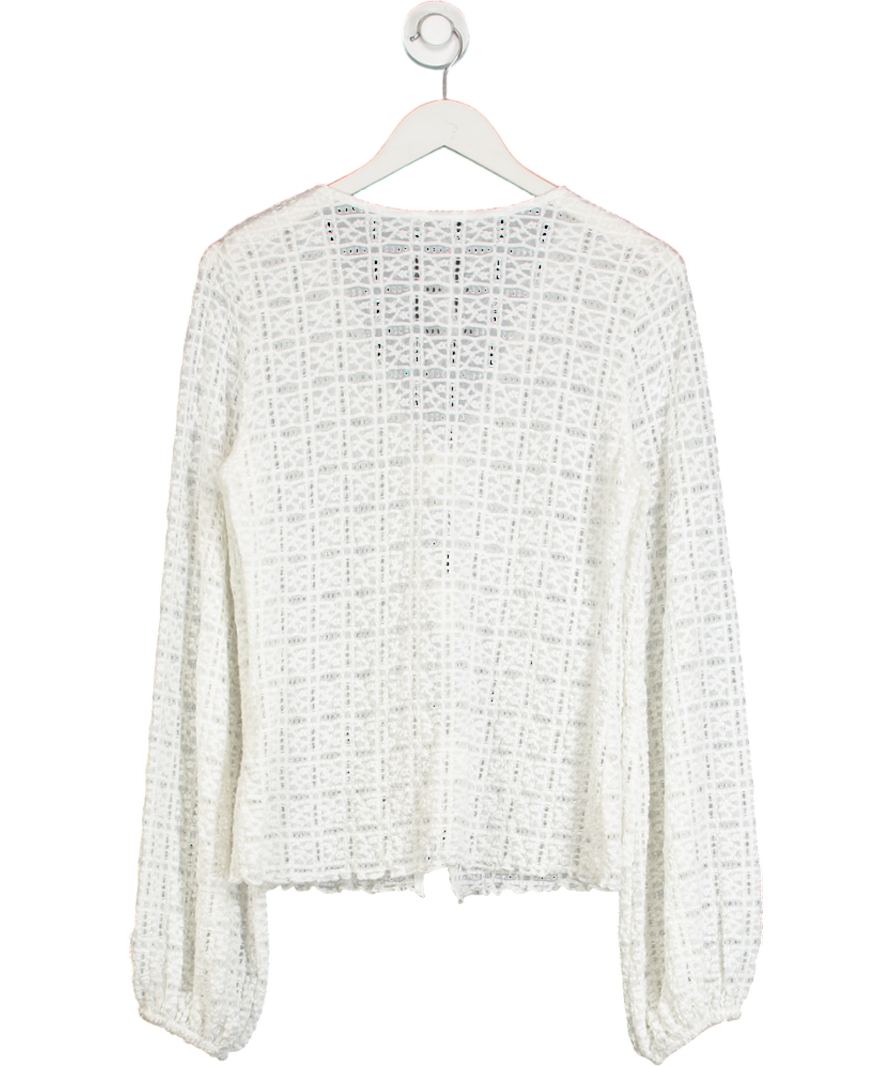 NA-KD White Balloon Sleeve Tie Top UK S